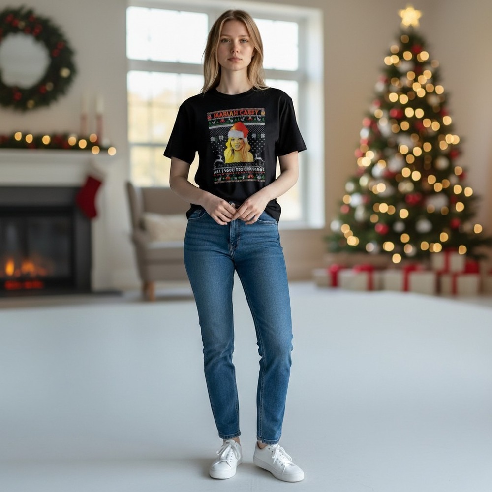 Gildan Mariah Carey T-Shirt Womens 2XL Black Excellent Christmas Graphic Tee